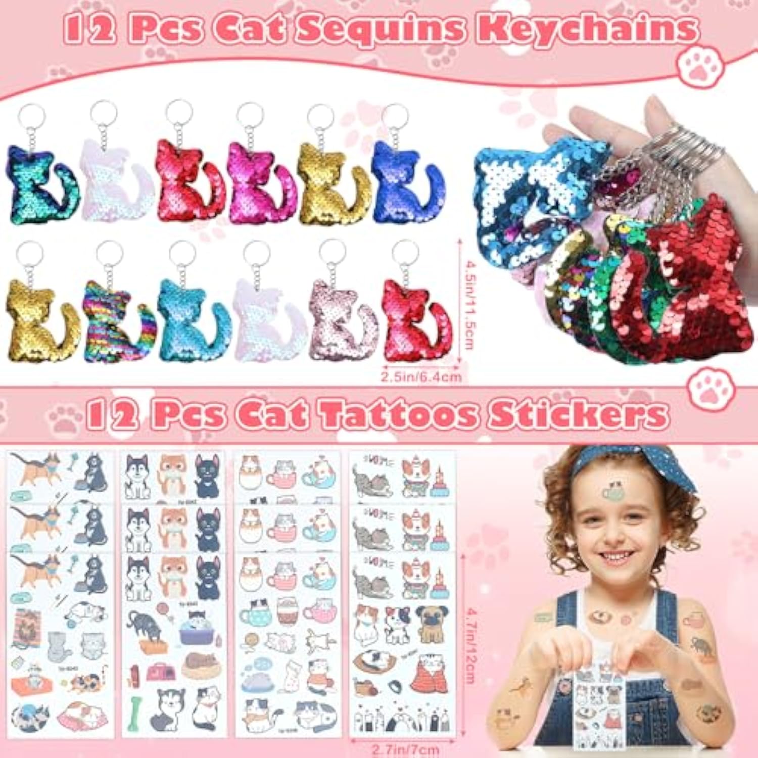 Cat Party Favors Birthday Supplies For Girls Sequin Headband Squishy Toy Keychain Tattoo Sticker Stamper Slap Bracelet Cat Sticker Goodie Bag Stuffer Kids Cat Birthday Party Supplies Decorations
