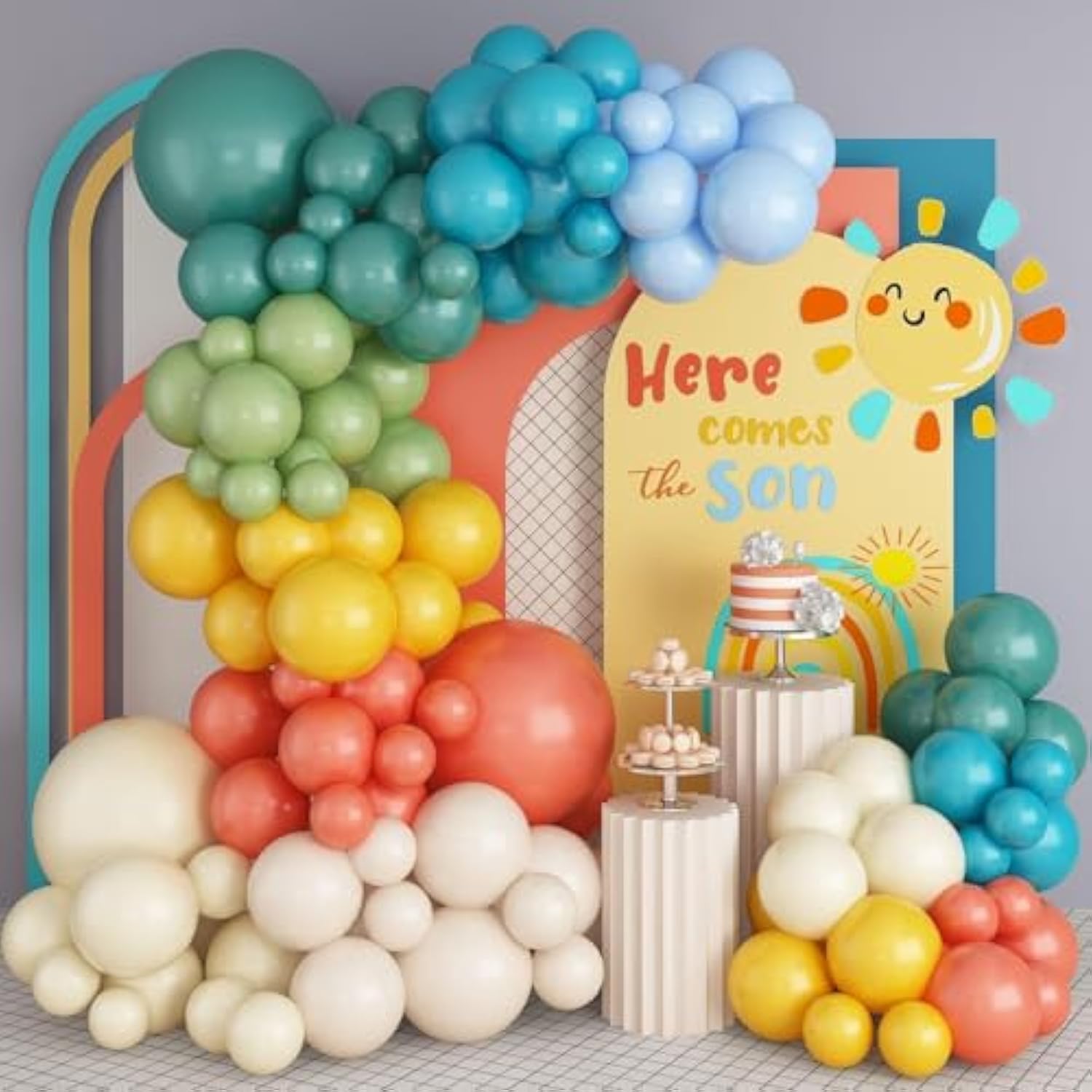 Retro Rainbow Balloon Arch Kit: Boho Party Decor, 163 pcs