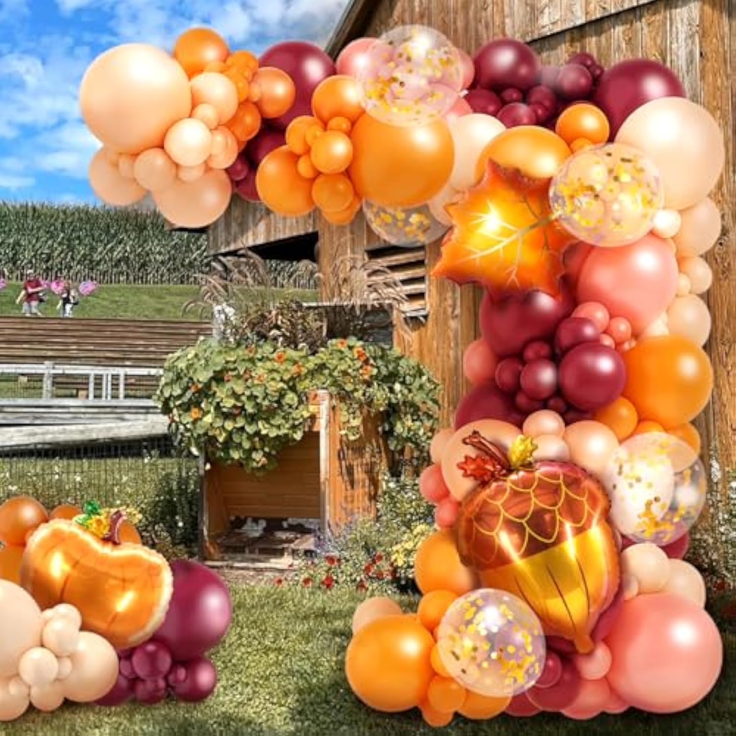 164PCS Fall Balloon Arch Kit with Maple Leaf Pumpkin Balloons for Thanksgiving