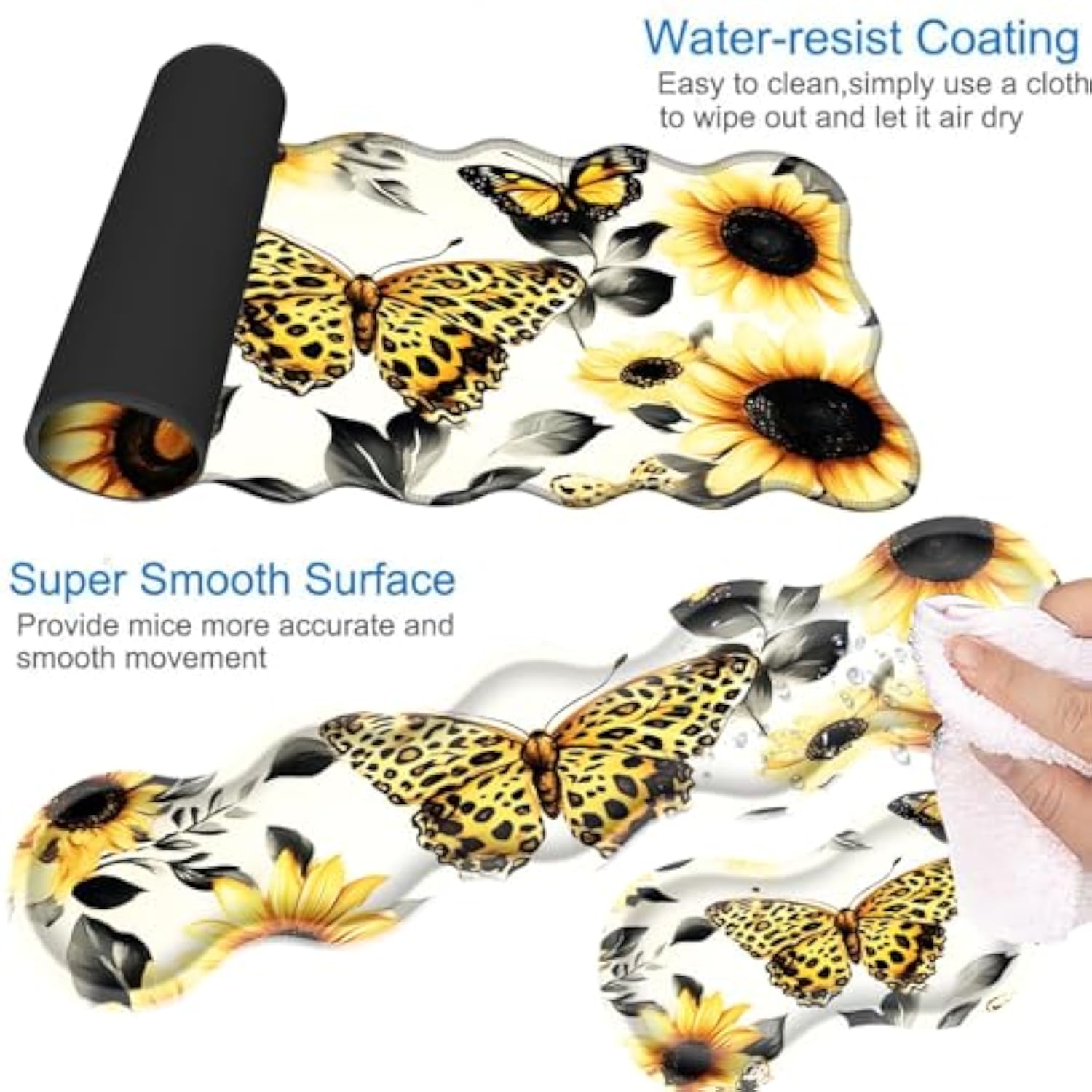 Desk Mat, Mouse Pad With Wrist Rest, 4-In-1 Large Mouse Pads For Desk, Ergonomic Mouse Pad And Keyboard Wrist Rest Gaming Keyboard Mat For Office,Sunflower And Butterflies