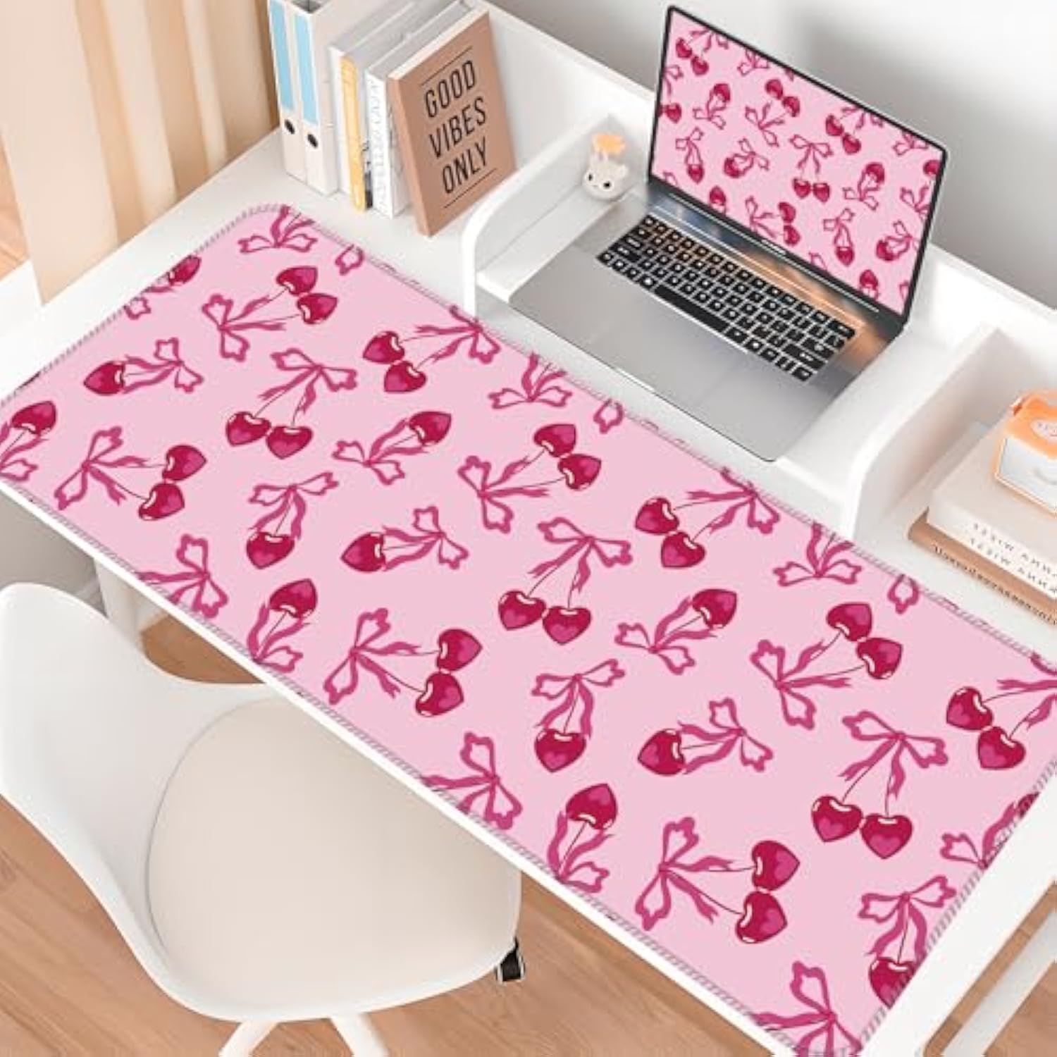 Gaming Mouse Mat Forest Background Pattern Xxl Xl Large Mouse Mat Long Extended Mouse Pad Desk Mat Non-Slip Rubber Mice Pads Stitched Edges (31.5 X 11.8)(Cute Cherry)