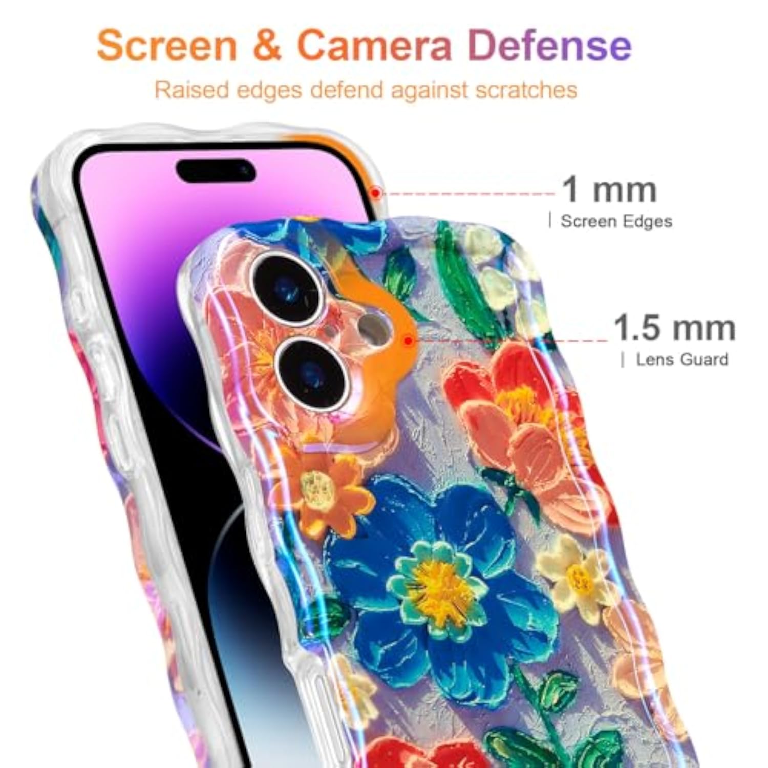 Colorful Retro Oil Painting Print Flower Blue Case for iPhone