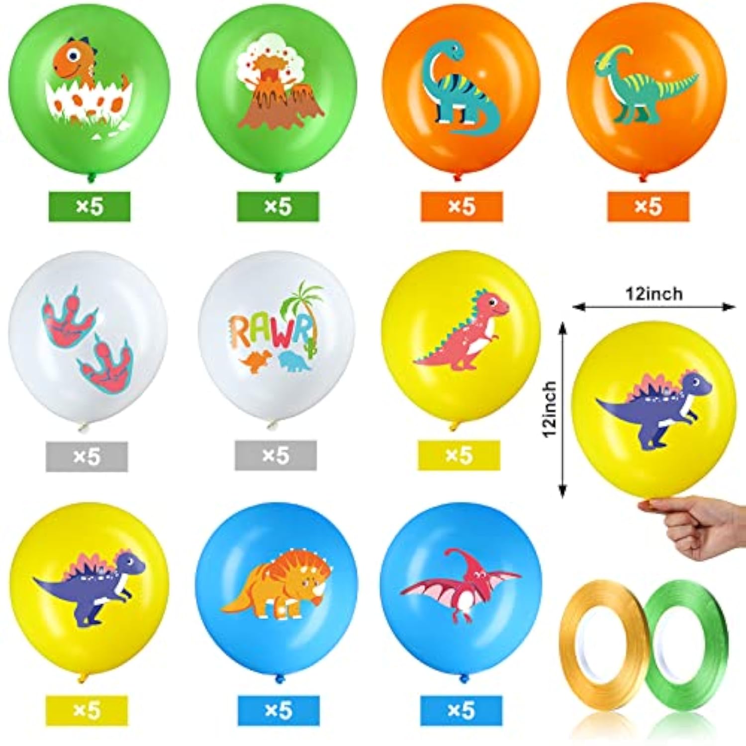 40 Pieces Dinosaur Latex Balloons 12 Inch Dinosaur Themed Party Balloons With 2 Rolls Of Ribbon For Kids Jungle Themed Party Decorations Baby Shower Birthday Supplies