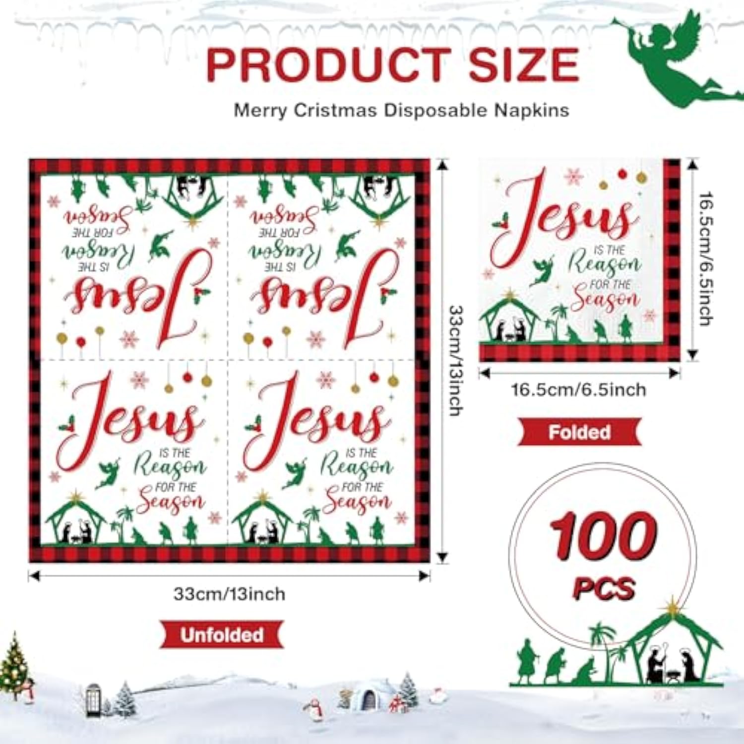 100 Pcs Christmas Nativity Paper Napkins Disposable Jesus Is The Reason For The Season Paper Guest Napkins Xmas Nativity Religious Hand Towels For Christmas Party Nativity Scene(Red,Square)