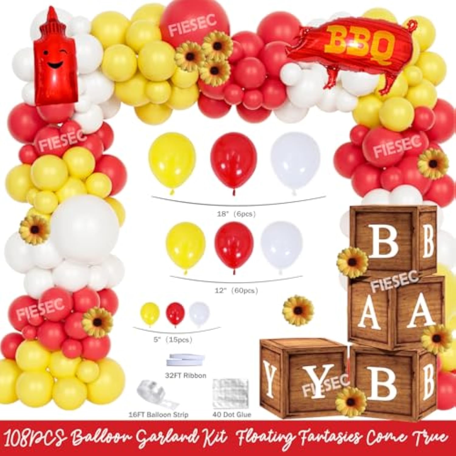 Baby Q Baby Shower Decorations, 119 Pcs - Bbq Baby Shower Party Supplies With Babyque Backdrop, Balloon Garland, Cake Topper, Mom To Be Sash