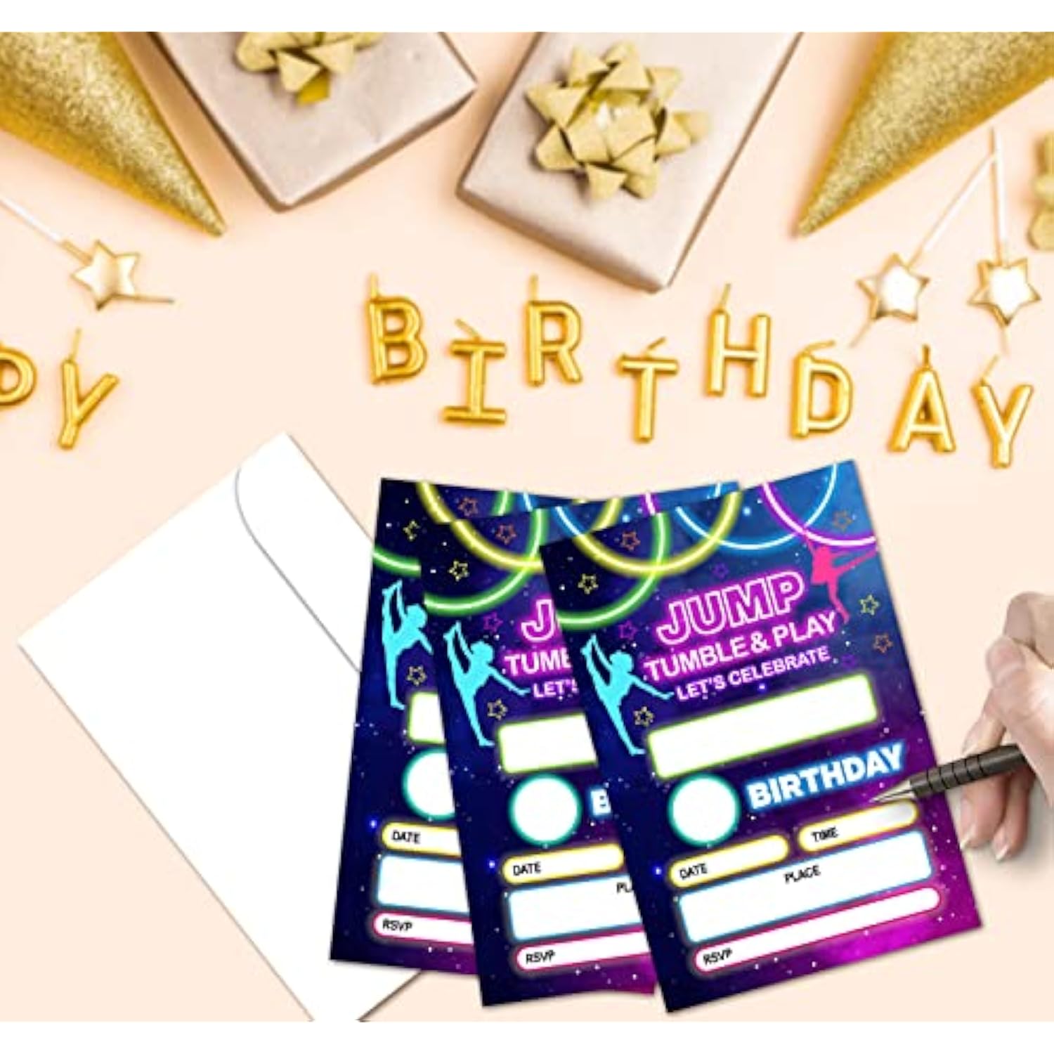 Bounce House Birthday Party Invitations, Trampoline Jump Invites, Teenagers Party Decorations - 20 Cards With Envelopes (012)