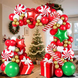 129pc Red Green White Gold Christmas Balloon Arch Kit with Candy & Star Foils