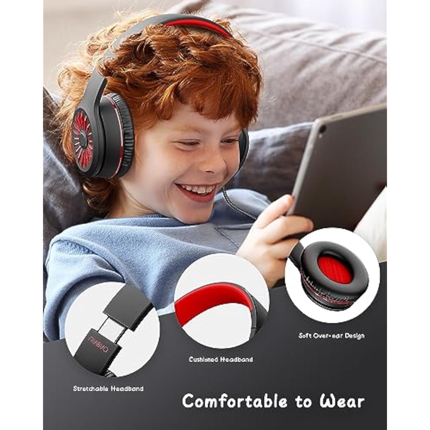 K16 Wired On-Ear Headphones with Mic, Foldable, 3.5mm Jack (Black/Red)