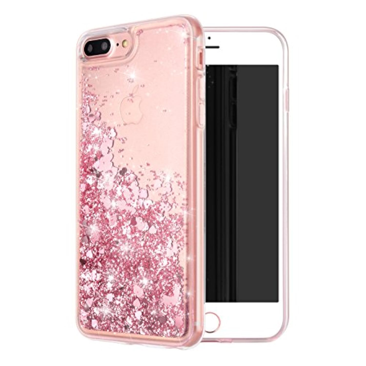 For Iphone 7 Plus Case,For Iphone 8 Plus Case, Double Layer Design Bling Flowing Liquid Floating Sparkle Colorful Glitter Waterfall Tpu Protective Phone Case, Rose Gold
