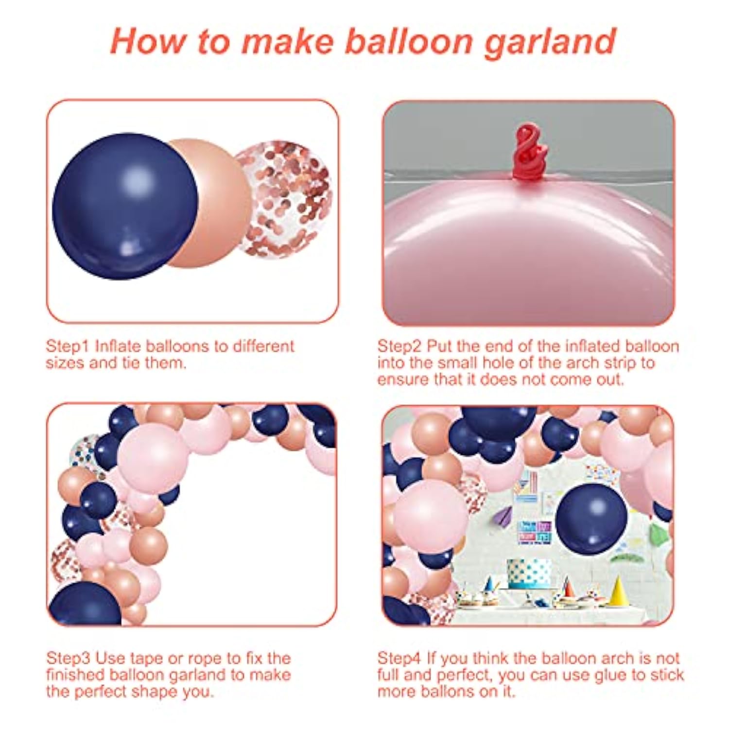 148Pcs Navy Blue Pink Rose Gold Balloon Arch, Navy Gender Reveal Balloon Garland For Bachelorette Shower Wedding Graduation Birthday Party Decoration