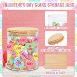 3Pcs Valentine Glass Storage Jars With Airtight Lid Pastel Conversation Heart Decorative Canisters Sets For Home Kitchen Countertop