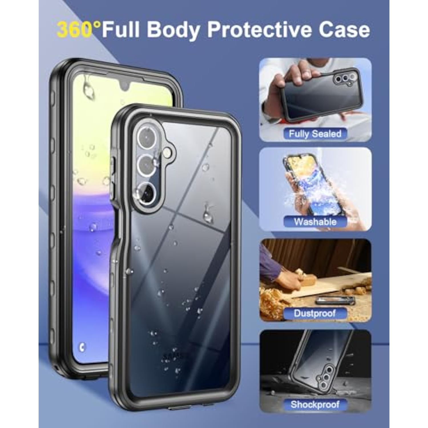 For Samsung Galaxy A15 5G Case Waterproof, Ip68 Underwater With Built-In Screen Protector, Full Body Military Grade Shockproof Dustproof Protective Rugged Cover, Black