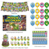 Monster Theme Birthday Party Supplies Includes Cupcake&Cake Topper-Happy Birthday Banner-Background-Balloons-Invitation Card For Kids Monster Party Decoration