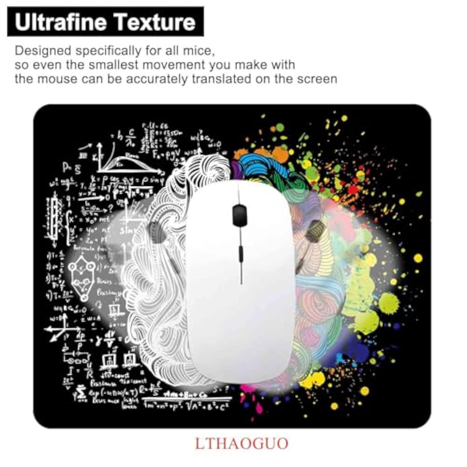 Left & Right Brain Mouse Pad, Textured Business Doodle Mousepad With Designs, Non-Slip Rubber Mice Pad For Office Work Office Computer& Pc, Mouse Mat, The Best Gift, 9.5 X 7.9 Inch, Black
