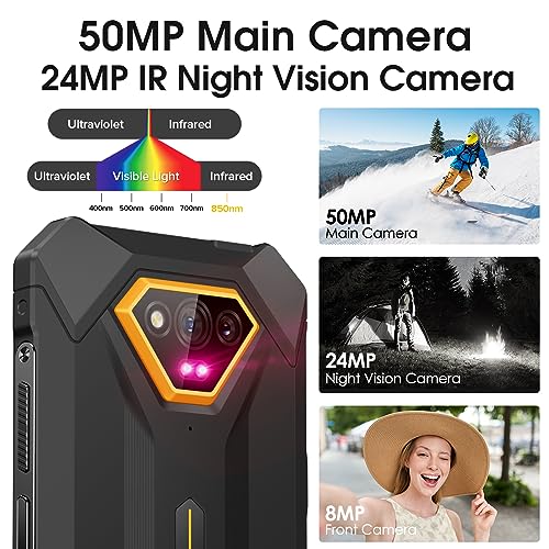 Armor X13 Rugged Phone, 12+64GB, 50MP Rear Camera, 24MP Night Vision Camera, Android 15 OS Rugged Smartphone, 6.52 Screen, 6320mAh, NFC, GPS, Dual 4G