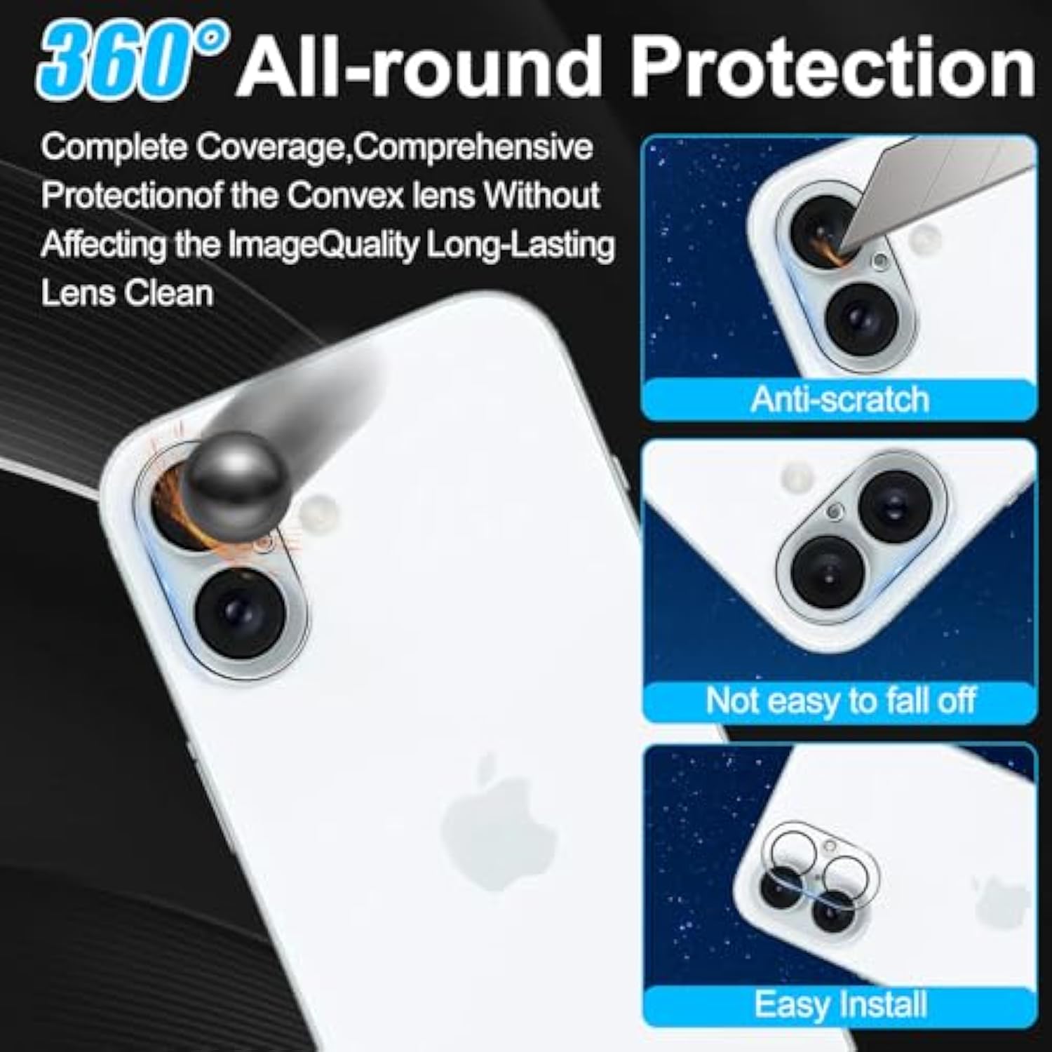 Screen Protector Compatible With Iphone 16, 2 Pcs Back Protector + 2 Pcs Camera Lens Protector, Ultra Hd Glass, Anti-Scratch, Easy Installation