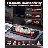Y75 Wireless Mechanical Keyboard,75% Hot Swappable Custom Keyboard With Knob,Rgb Backlit, Pbt Keycaps,2.4Ghz/Usb-C/Bt5.0 Mechanical Gaming Keyboards(Black&Red,Milk Switch)