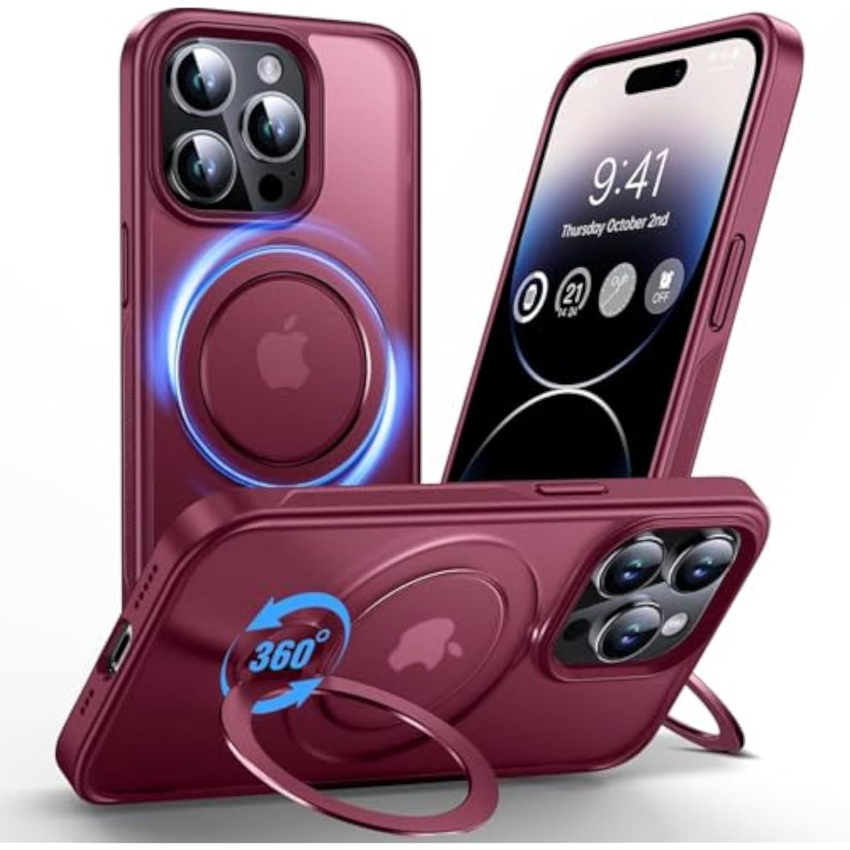 360° Rotating Magnetic Stand Ring Holder for iPhone 14 Pro Case, MagSafe Compatible, Shockproof MIL-Grade, 6.1 Inch, Red