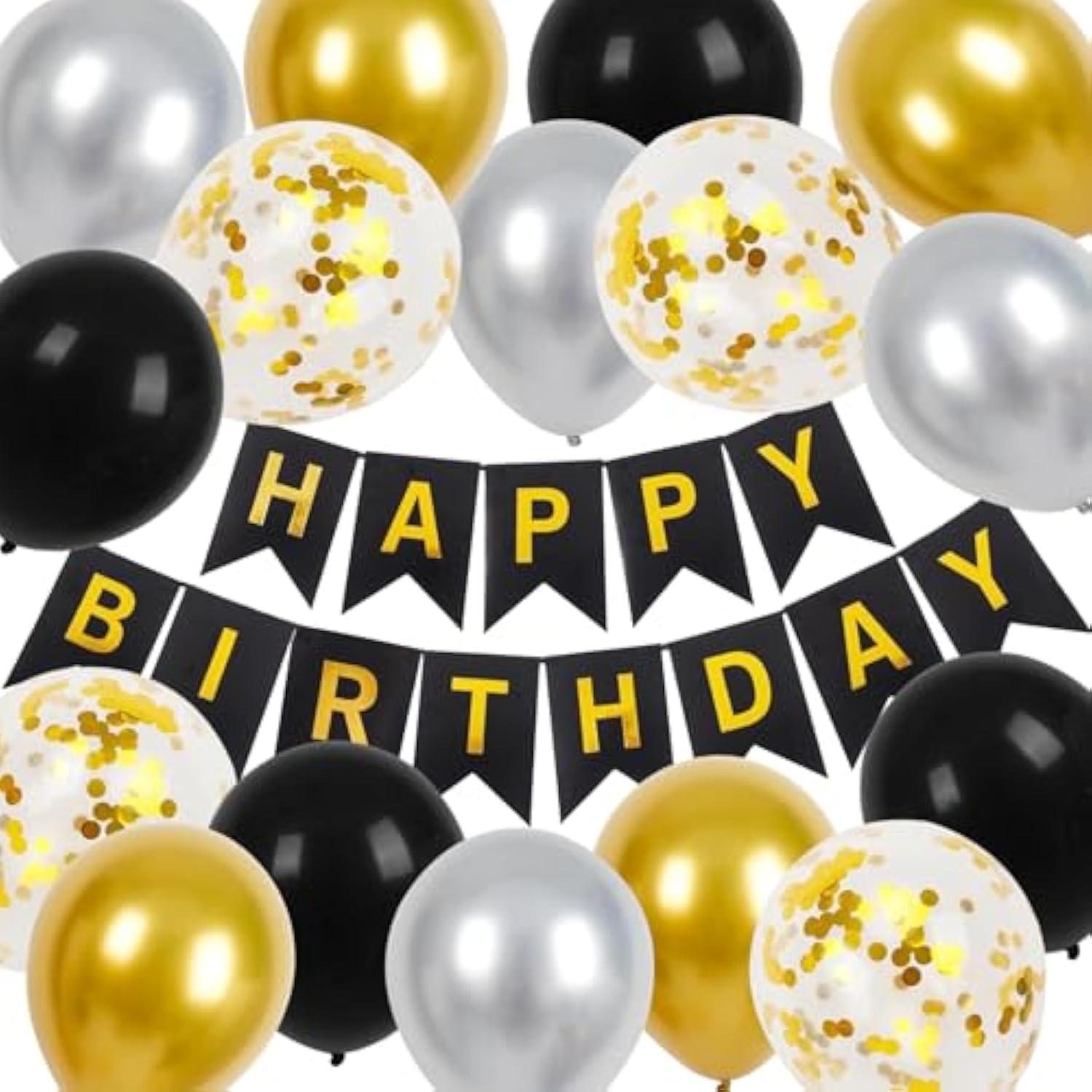 Black Happy Birthday Banner Party Decoration Set, Black Gold Birthday Decoration, 16 Pcs 12In Happy Birthday Balloons With 2 Ribbons For For Women Men Boys Girls Any Ages Birthday Party Decoration