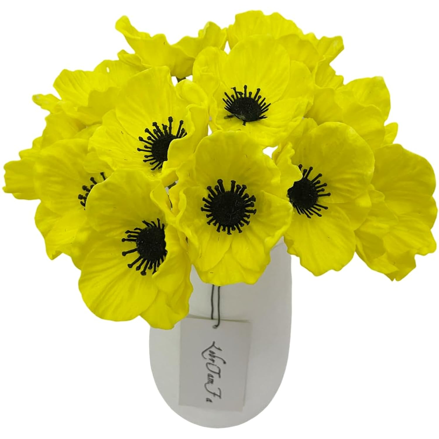12 Stems Artificial Poppies Real Touch Pu Fake Latex Flowers For Wedding Holiday Bridal Bouquet Home Party Decor (Simple Yellow)