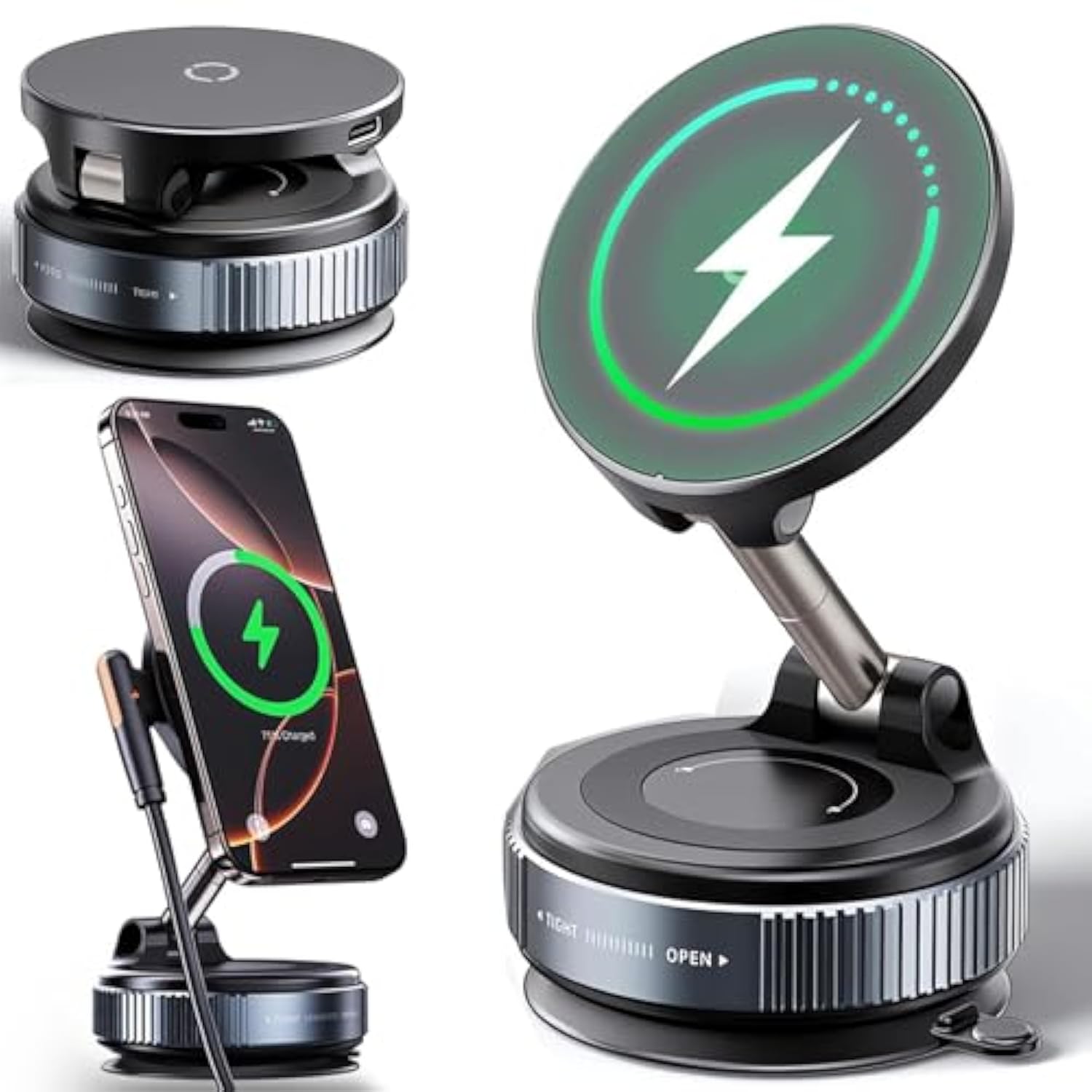Wireless Charger Car Phone Holder For Magsafe,360°Adjustable Suction Cup Phone Mount For Car Dashboard/Windshield, Compatible With Iphone 16/15/14/13/12 Series (Black)