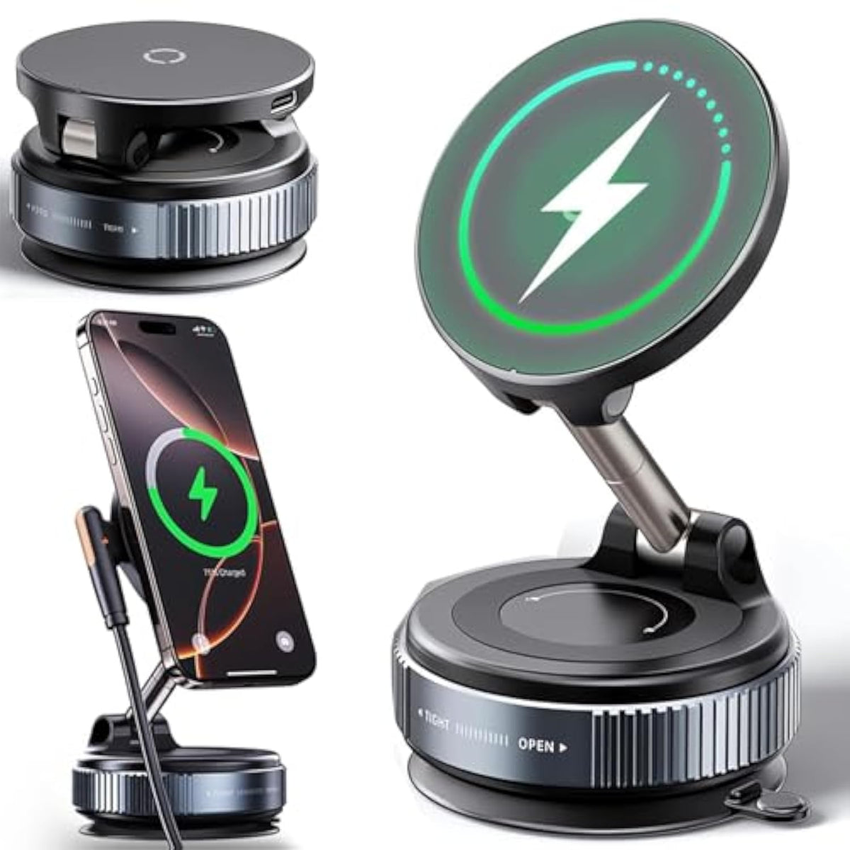 Wireless Charger Car Phone Holder For Magsafe,360°Adjustable Suction Cup Phone Mount For Car Dashboard/Windshield, Compatible With Iphone 16/15/14/13/12 Series (Black)