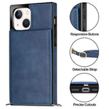 For Iphone 13 Wallet Case With Credit Card Holder Lanyard Crossbody Strap Leather Magnetic Clasp Kickstand Heavy Duty Protective Flip Cover For Iphone 13 6.1 Inch Navy