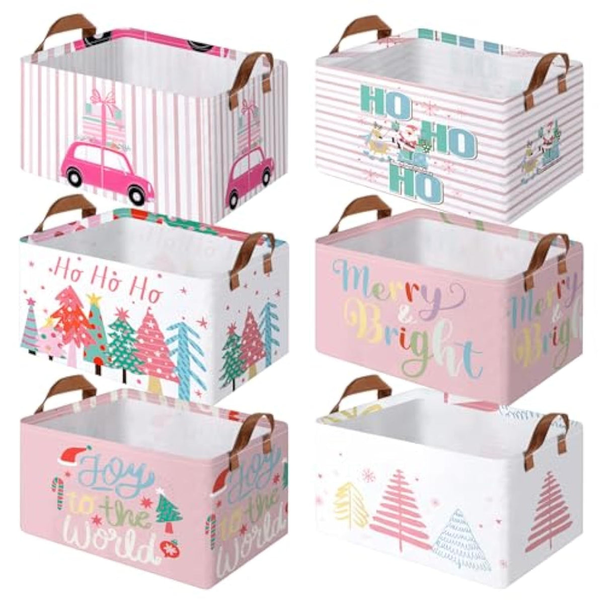 6 Pack Pastel Christmas Storage Bin Collapsible Large Christmas Storage Baskets For Gifts Canvas Laundry Basket Foldable Box With Handle For Office Home Bedroom Clothes