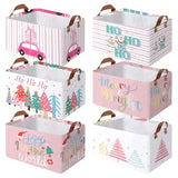 6 Pack Pastel Christmas Storage Bin Collapsible Large Christmas Storage Baskets For Gifts Canvas Laundry Basket Foldable Box With Handle For Office Home Bedroom Clothes