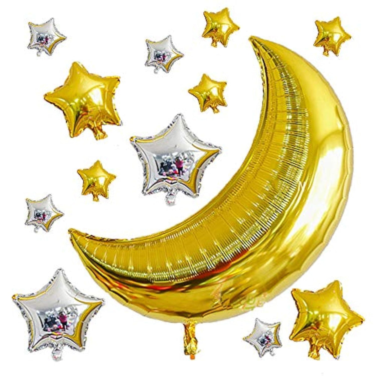 12 Pcs Moon Star Mylar Balloons, 36Inch Big Gold Moon Balloons And Silver Star Foil Balloon For Baby Shower Birthday Wedding Party Decorations
