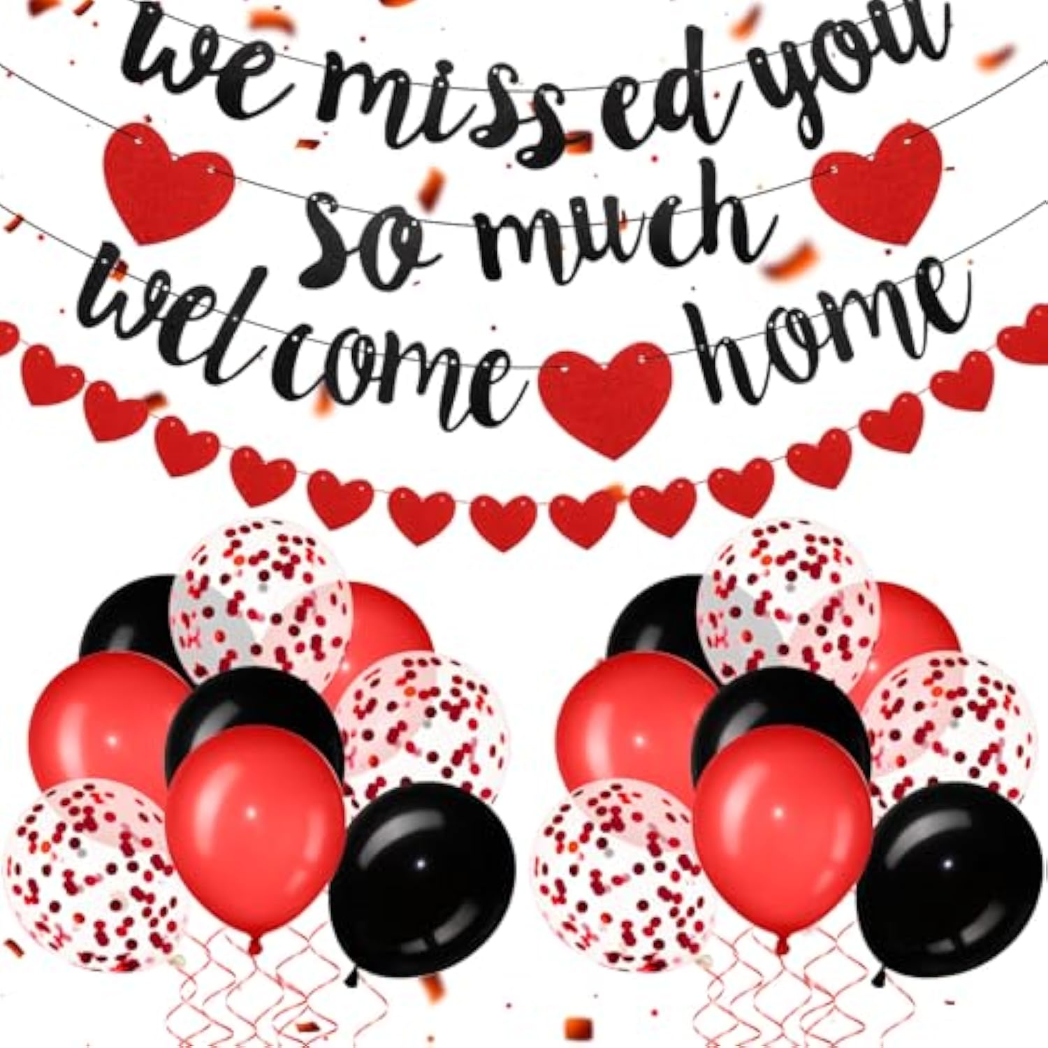 Red Welcome Home Decorations We Missed You So Much Banner Glitter Garland And Balloons Family Housewarming Party Supplies Military Army Welcome Back Party Decor