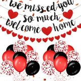 Red Welcome Home Decorations We Missed You So Much Banner Glitter Garland And Balloons Family Housewarming Party Supplies Military Army Welcome Back Party Decor