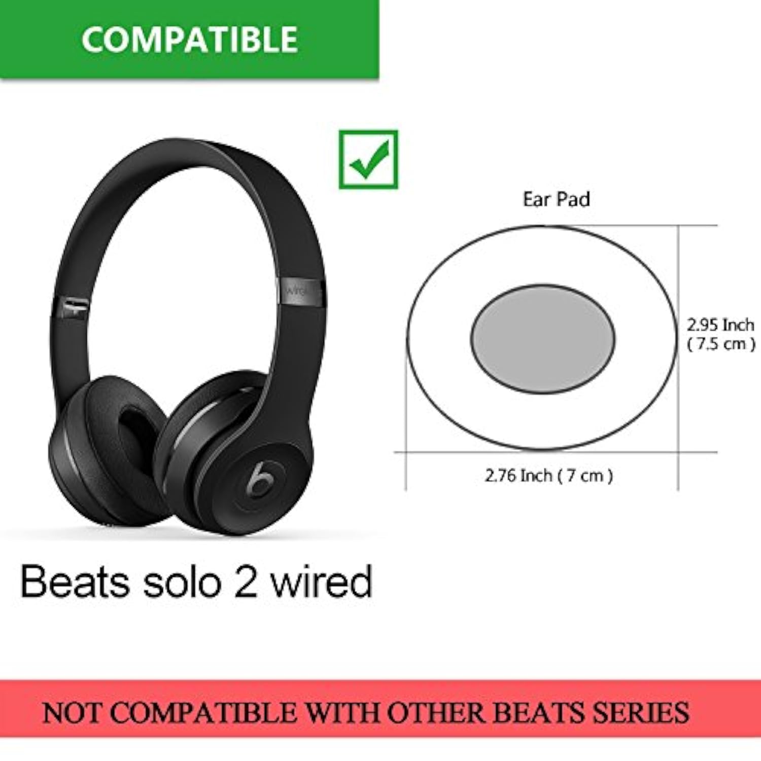 Solo 2 Wired Replacement Earpads - Protein Leather & Memory Foam Ear Cushion Pads For Beats Solo2 Wired On-Ear Headphones By Dr. Dre Only (Not Fit Solo 2.0/3.0 Wireless) - Black