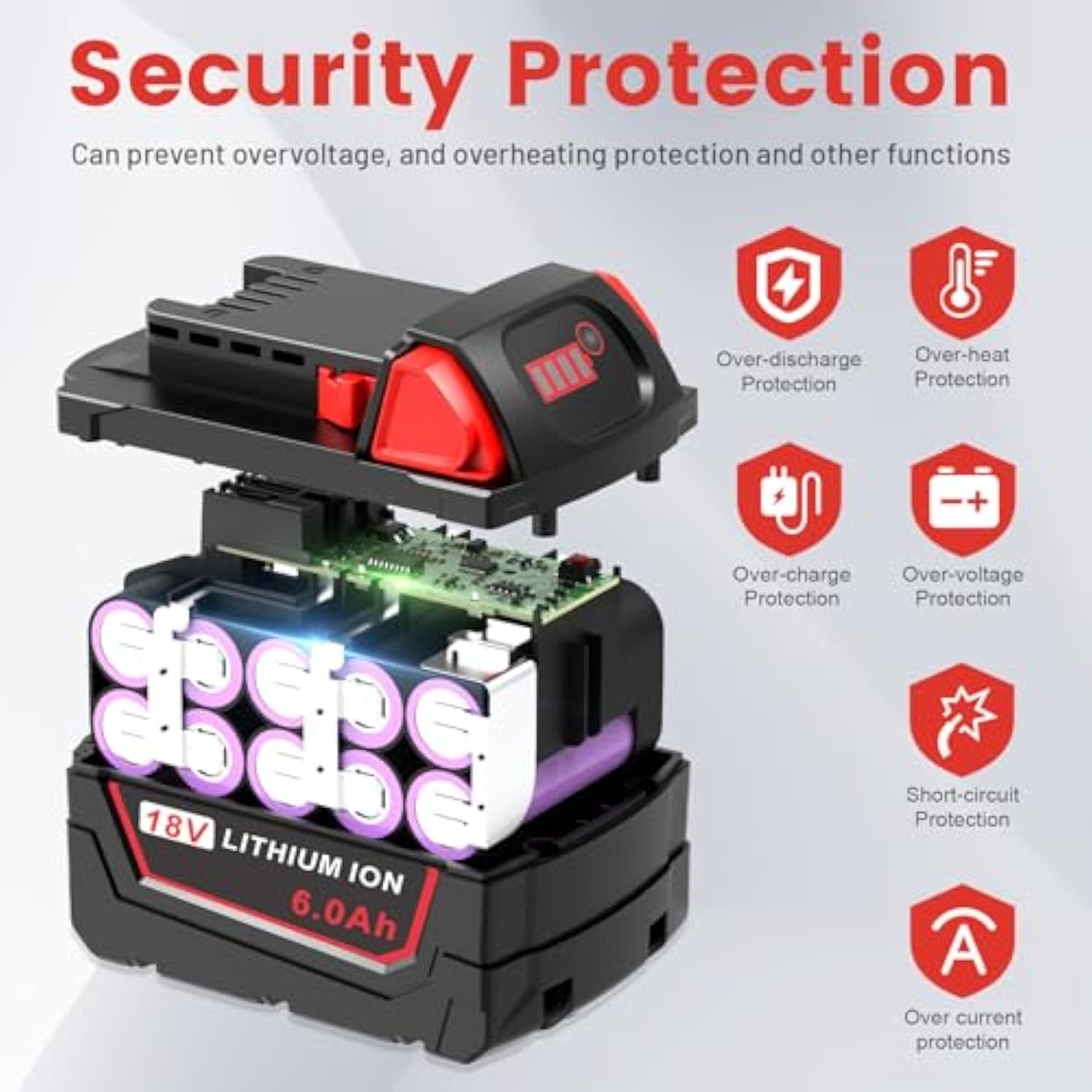 18V 6.0Ah Replace Battery For Milwaukee Mk18 Battery Compatible With 48-11-1815, 48-11-1820, 48-11-1840, 48-11-1850, 48-11-1860 Cordless Power Tools Lithium Battery