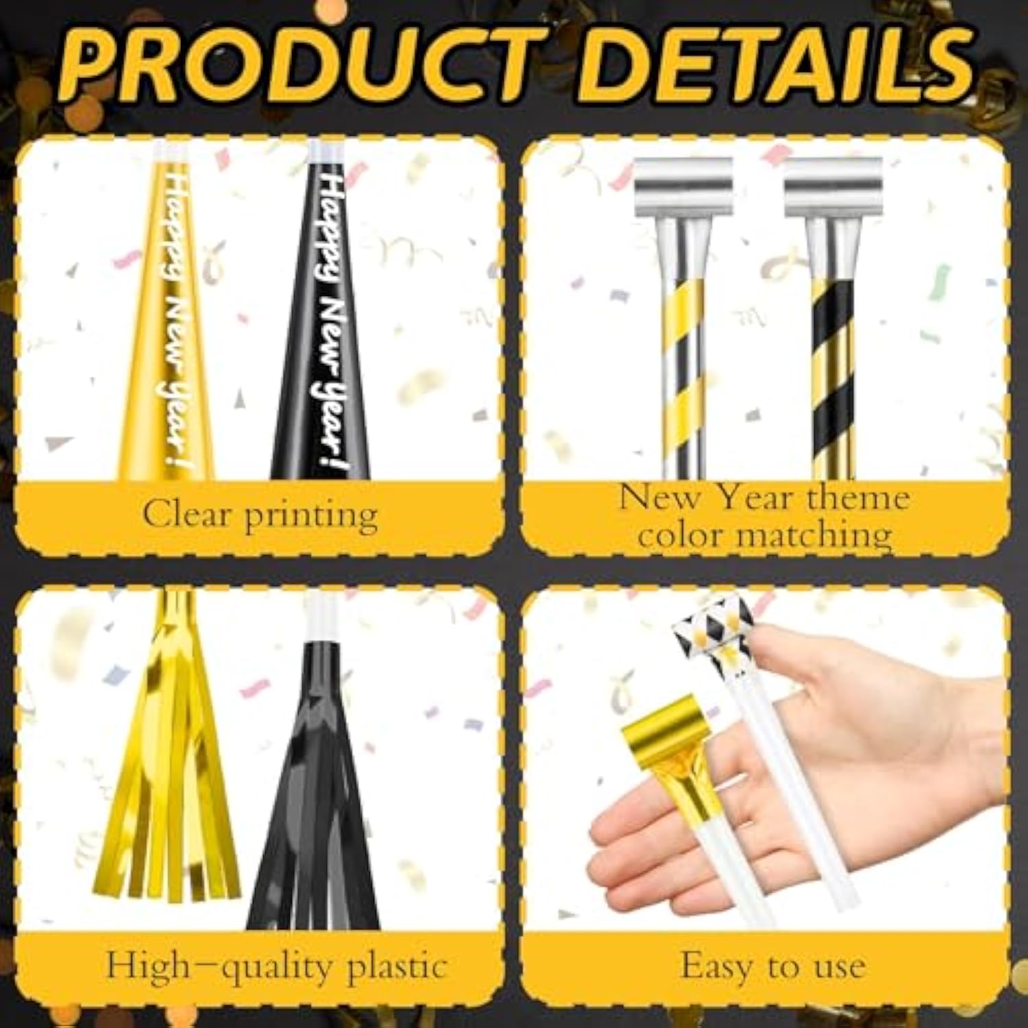24 Pcs New Year Party Blowers Glitter Fringed Noisemakers Whistles