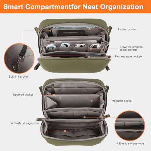 Electronic Organizer Travel Accessory Tech Pouch Waterproof Carrying Case For Accessories Charger, Adapter, Cables, Power Bank With Removalbe Shoulder Strap