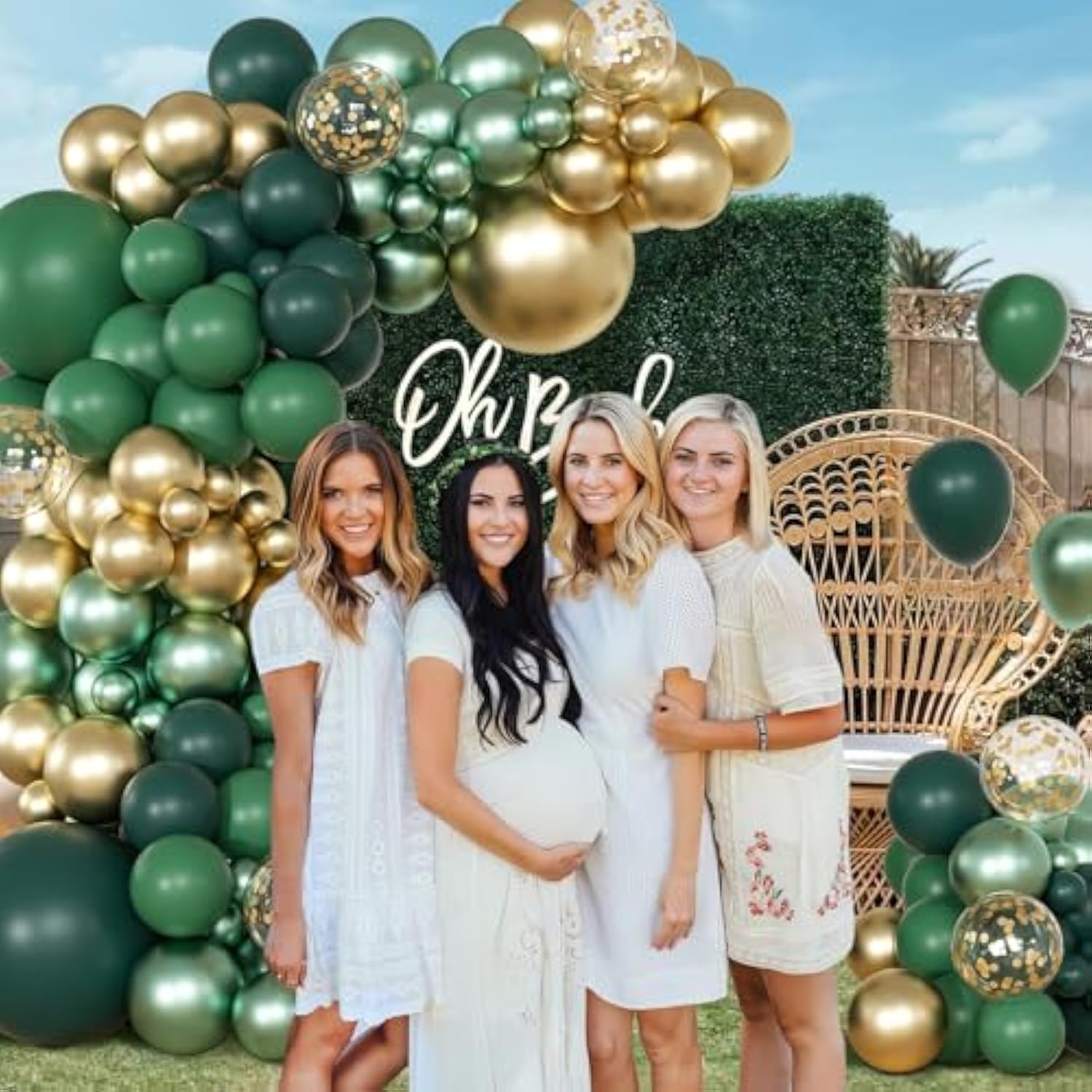 147Pcs Green Balloon Garland Arch Kit, Dark Emerald Green And Gold Balloons For Wild One Jungle Birthday Graduation Safari Baby Shower Decorations