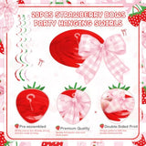 Pink Bow Strawberry Party Hanging Swirls Decorations, Berry Sweet Strawberry Theme Party Foil Ceiling Swirl For Summer Fruit Berry First 1St Birthday Girl Berry Sweet Baby Shower Wedding Bridal Shower
