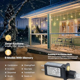 126L Warm White Star Icicle Lights, 8.2Ft Clear Curtain Fairy String With Connectable, Timer 8 Modes Memory, Waterproof