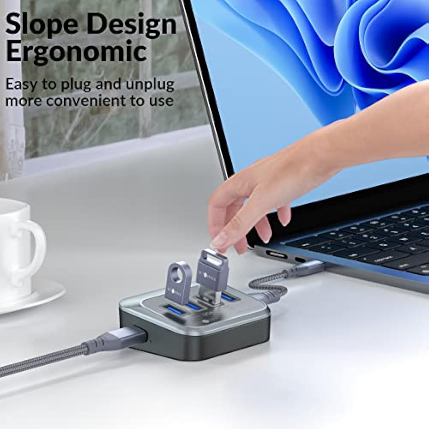 Usb C Hub, 32° Slope Design Usb 3.2 Gen1 5Gbps Hub, Usb C Hub With 2 In 1 Cabl