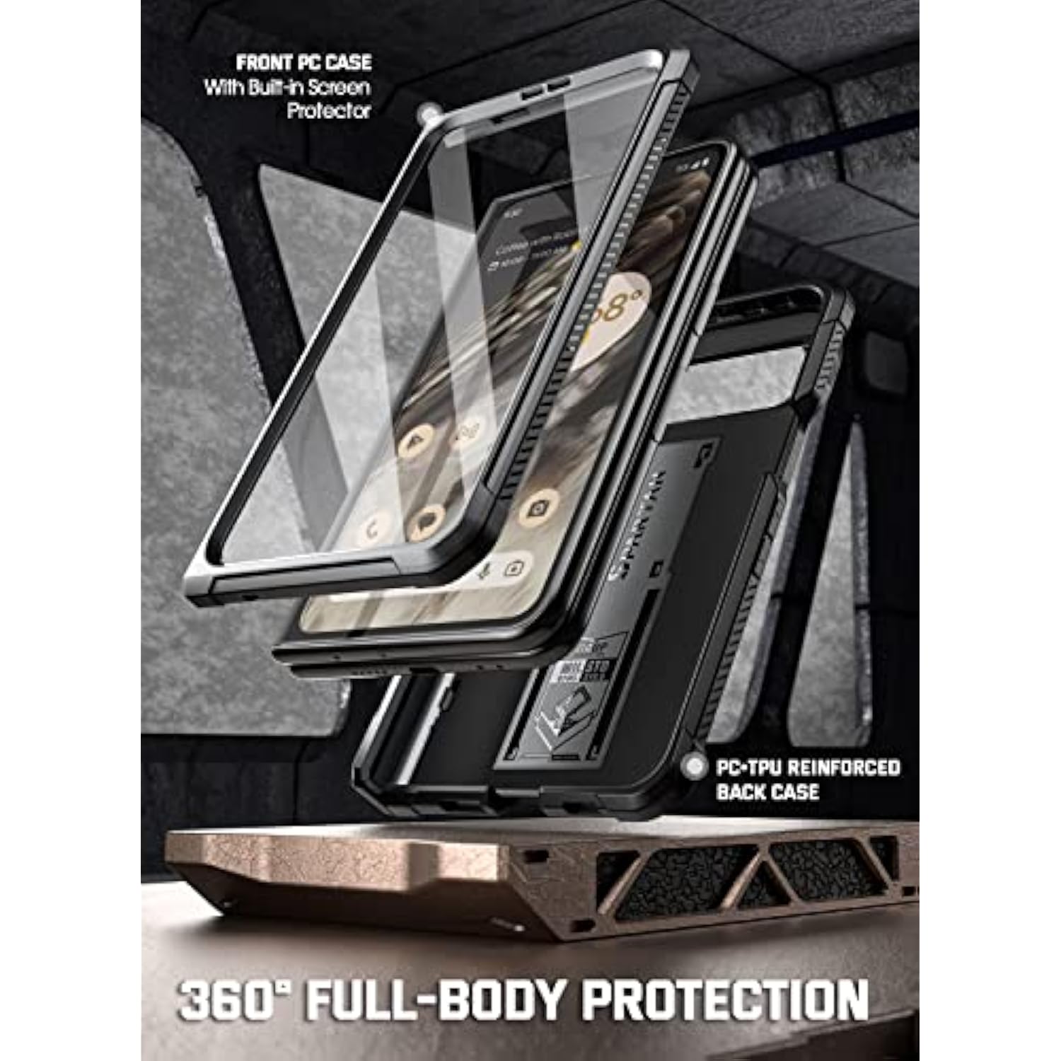 Spartan Military Grade Drop Tested Case With Built-In Screen Protector For Google Pixel Fold 5G - Metallic Gun Metal