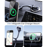 For Magsafe Car Charger, Magnetic Wireless Car Charger Compatible With Iphone 16 15 14 13 12 Series, 15W Fast Charging Car Phone Mount For Windshield Dashboard Air Vent [With Qc 3.0 Adaptor]