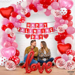 , Valentines Day Decorations Arch Set - Pack Of 115 | Happy Valentines Day Banner 12 Feet, No Diy With Love Balloons Script | Heart Balloons For Valentines Decorations | Valentines Day Balloons