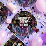 New Years Plates And Napkins, 20 Piece 9 Inch Round Happy New Year Paper Plates & 20 Matching Square Napkins, New Years Eve Party Supplies For Celebrations