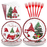 96Pcs Christmas Gnomes Party Supplies - 350 Gsm Disposable Tree Gnome Plates And Napkins Tableware Sets For Merry Birthday Party Decorations, Winter Holiday, Xmas - Serves 24