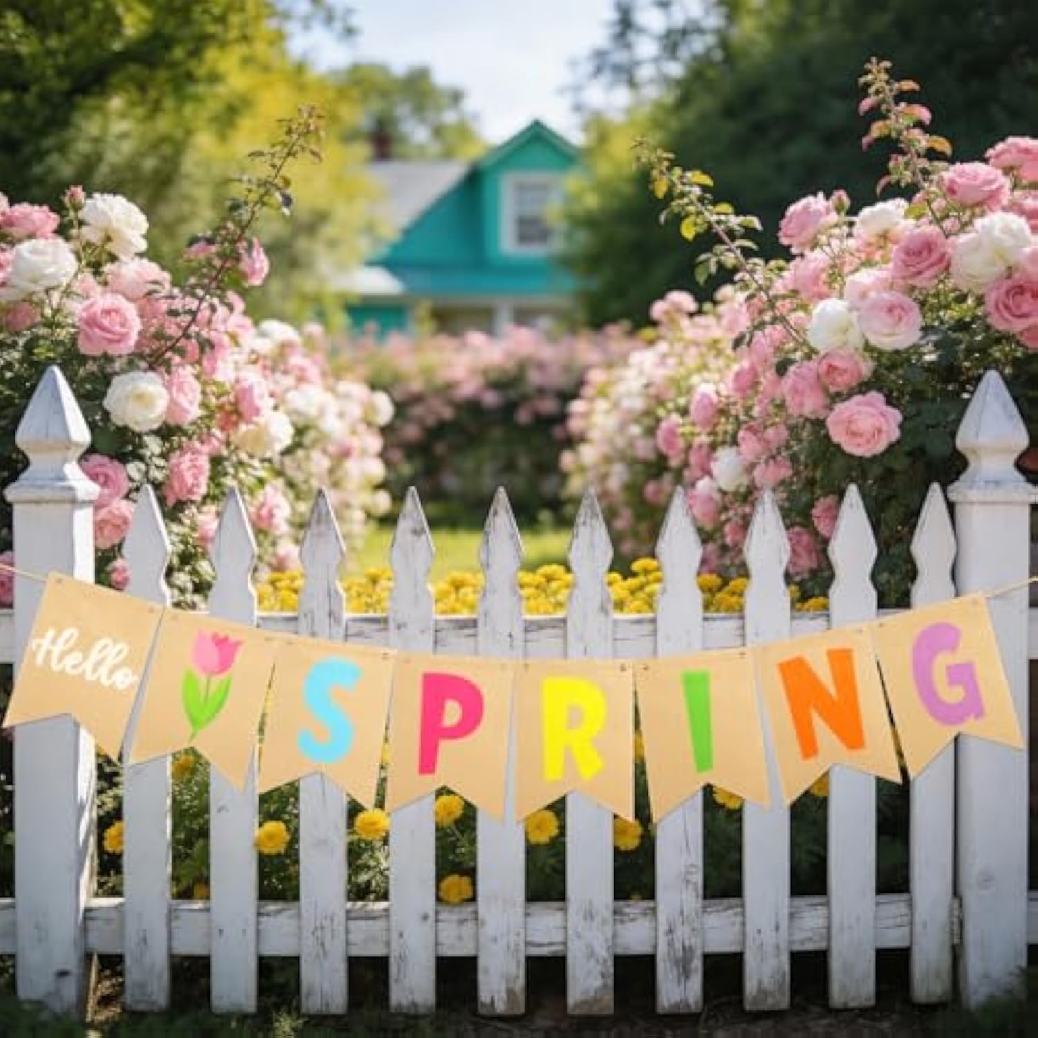 Hello Spring Banner, Pre-Assembled Tulip Burlap Spring Decorations Banner For Home Inside Room Mantle Wall And More