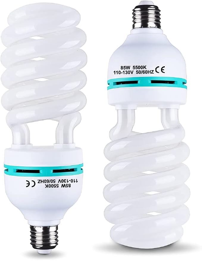 2 Pack 85W CFL Photography Light Bulbs 5500K Daylight Spiral Softbox E26 E27 Studio Lighting