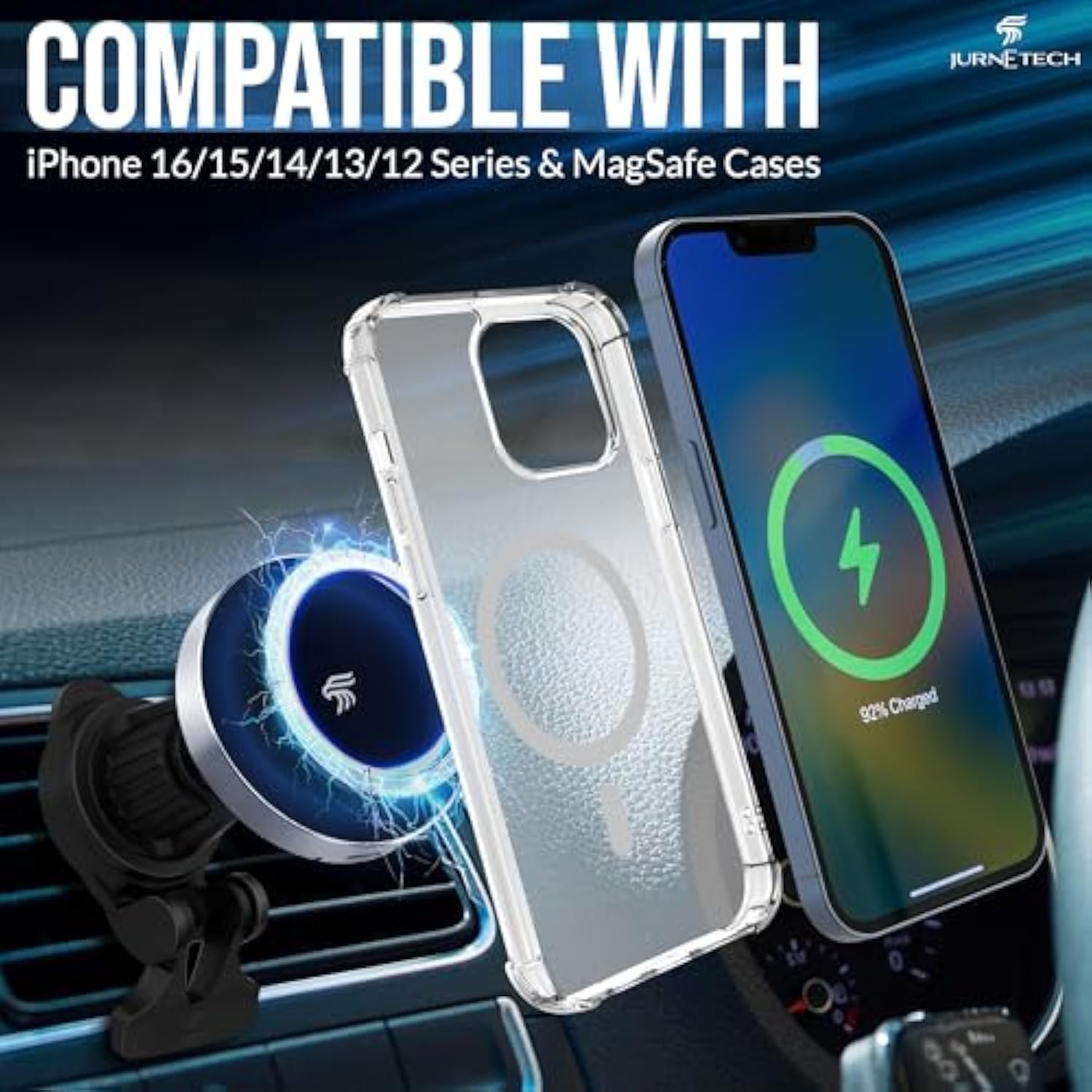 Magsafe Car Mount Charger | Magnetic Phone Charger For Car | 3 Mounts | Max Stability | 360° Rotation | Compatible With Magsafe Phone Case | Fits Iphone 16/15/14/13/12