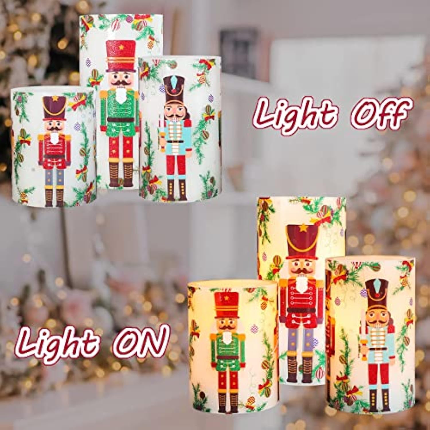 Nutcracker Christmas Flameless Candles Remote: Real Wax Flickering Battery Operated Candles - Home Party Bedroom Birthday Holiday Xmas Decorations