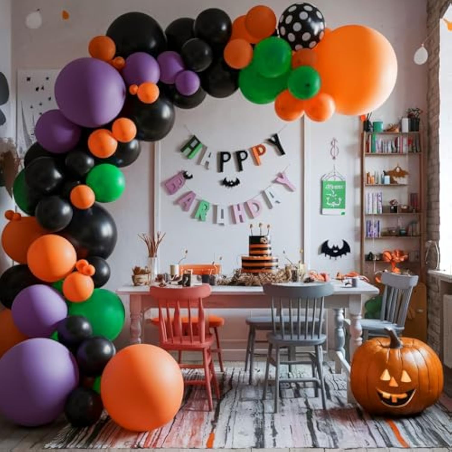 12" Halloween Balloon Set – Purple Green Orange with Black Confetti Balloons